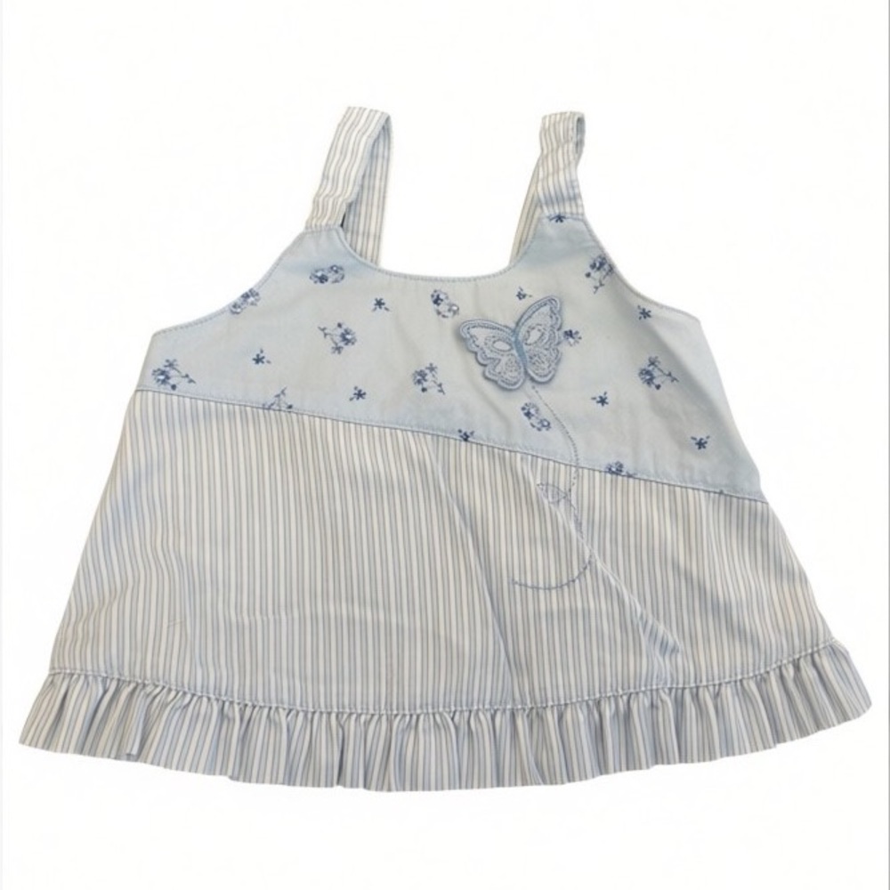 Carter’s Baby Blue Striped Floral Butterfly Tank Top - Picture 1 of 4